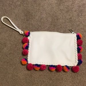 White Pom-Pom Clutch Bag